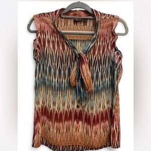 Ana ( a new approach)boho Multicolor Sleeveless Blouse with Tie Neck